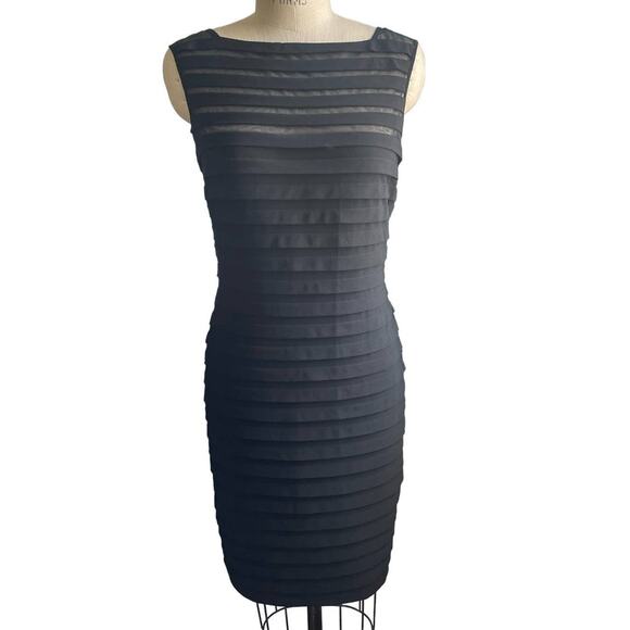NWT Tadashi Shoji Black Sheer Stripe Sleeveless Cocktail Dress Size Medium - Picture 1 of 8